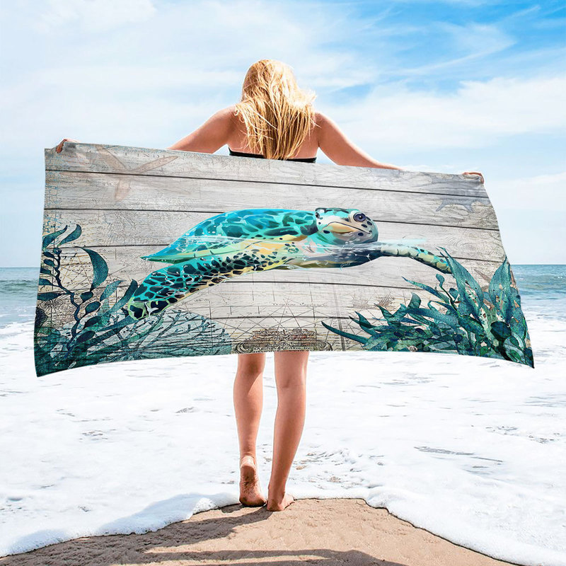 Cross-Border Microfiber Square Beach Towel Material Square Towel Turtle Style 3D Digital Printed Beach Towel