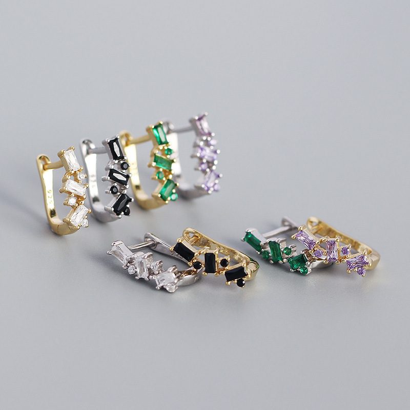 S925 Argent Micro-incrusté Zircon Géométrique En Forme De U Boucle D'oreille En Gros Nihaojewelry display picture 1
