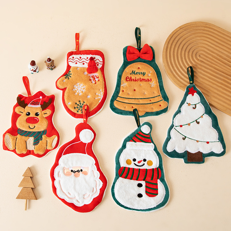 Christmas Towel Hanging Cute Super Absorbent Thickened Kitchen Bathroom Bell Elk Style Wipe Handkerchief