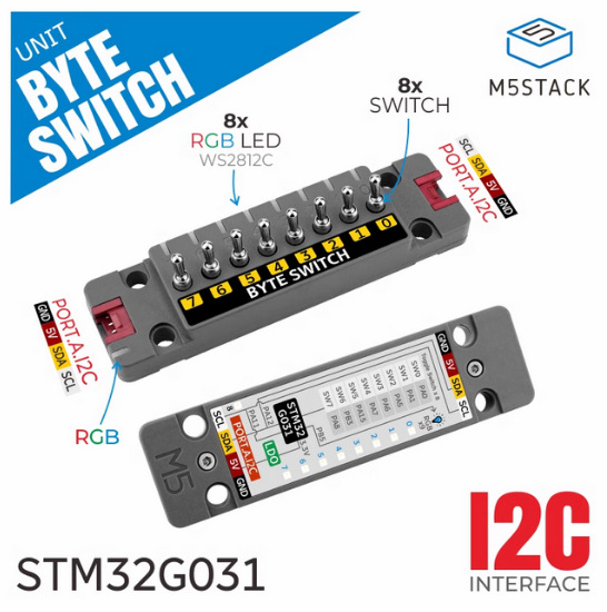 M5Stack Byte Switch Unit 8路独立钮子开关输入单元 STM32