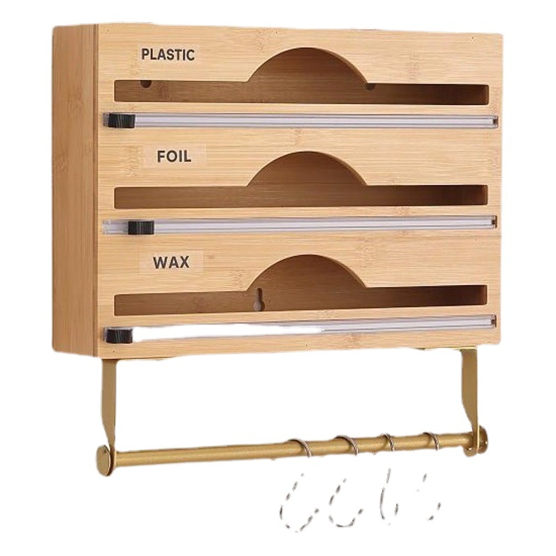 Envoltura de plástico de bambú caja de almacenamiento caja de corte de papel de aluminio caja de cortador de papel de cocina cajón de escritorio caja de almacenamiento de pared