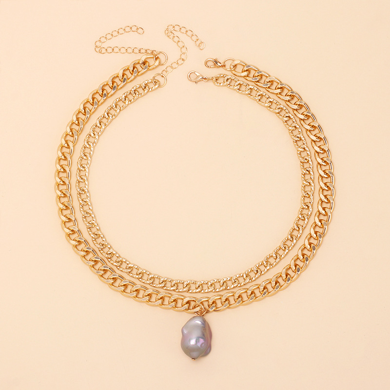 Retro Stacking Multilayer Aluminum Chain Irregular Pearl Necklace Wholesale Nihaojewelry display picture 5