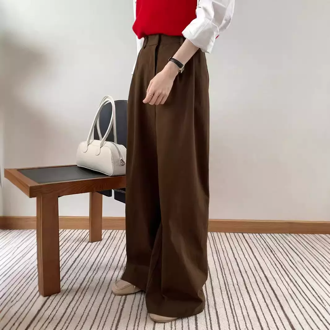韩代平替春秋复古美拉德阔腿西装裤新款高腰显瘦直筒休闲裤子
