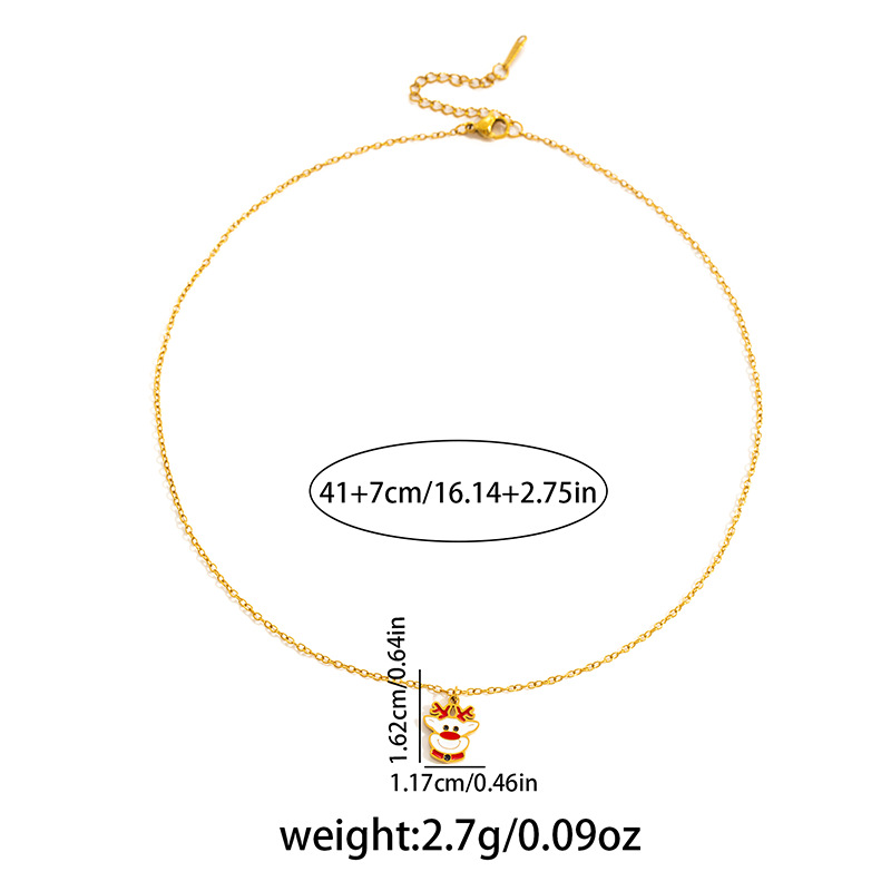 6g Weight 0.03µm Gold Plating Thickness Electroplated Gold Plating Process Golden Plated Plating Material 201 Stainless Steel Pendant Material Pendant Necklace Classification 201 Stainless Steel Chain Material cable chain Chain Type 1 Piece Quantity Holiday, Daily Occasion 201 Stainless Steel Material Santa Claus, Christmas Socks Pattern Women's Gender Cute Style Plating Craft Fashionable Stainless Steel Christmas Cartoon Deer Necklace Creative Design Lockbone Chain Luxury Style Titanium Jewelry For Women 20