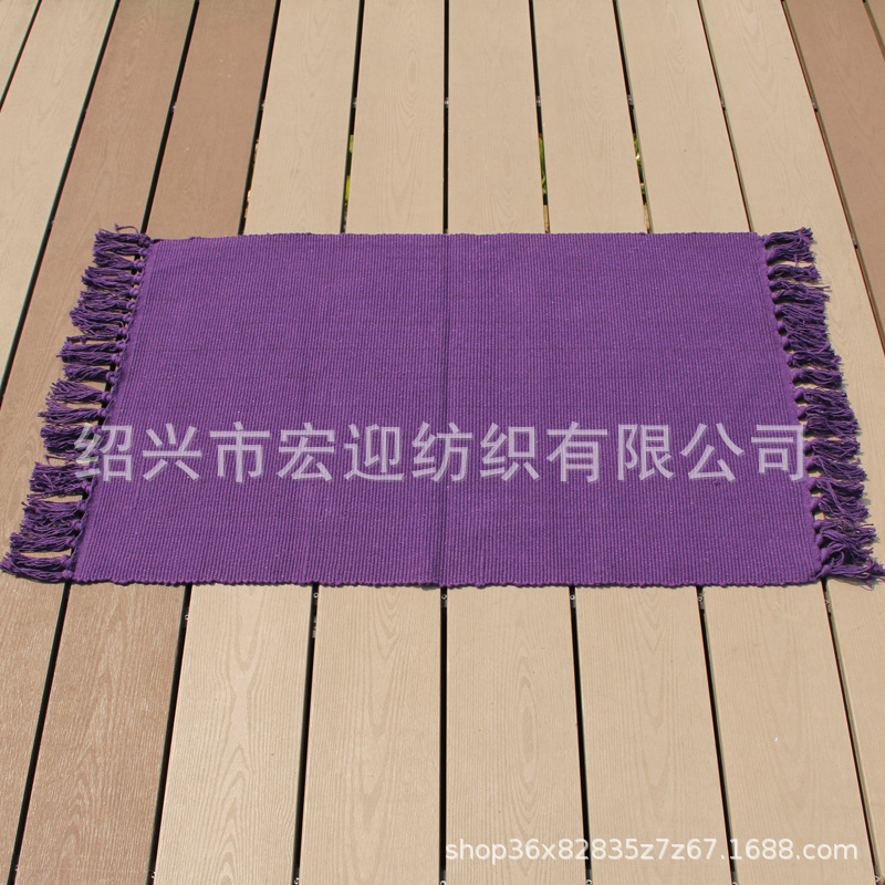 Cotton-woven solid color tassel floor mat, carpet, foot mat, entryway mat, living room coffee table mat, pet crawling mat, bedside mat