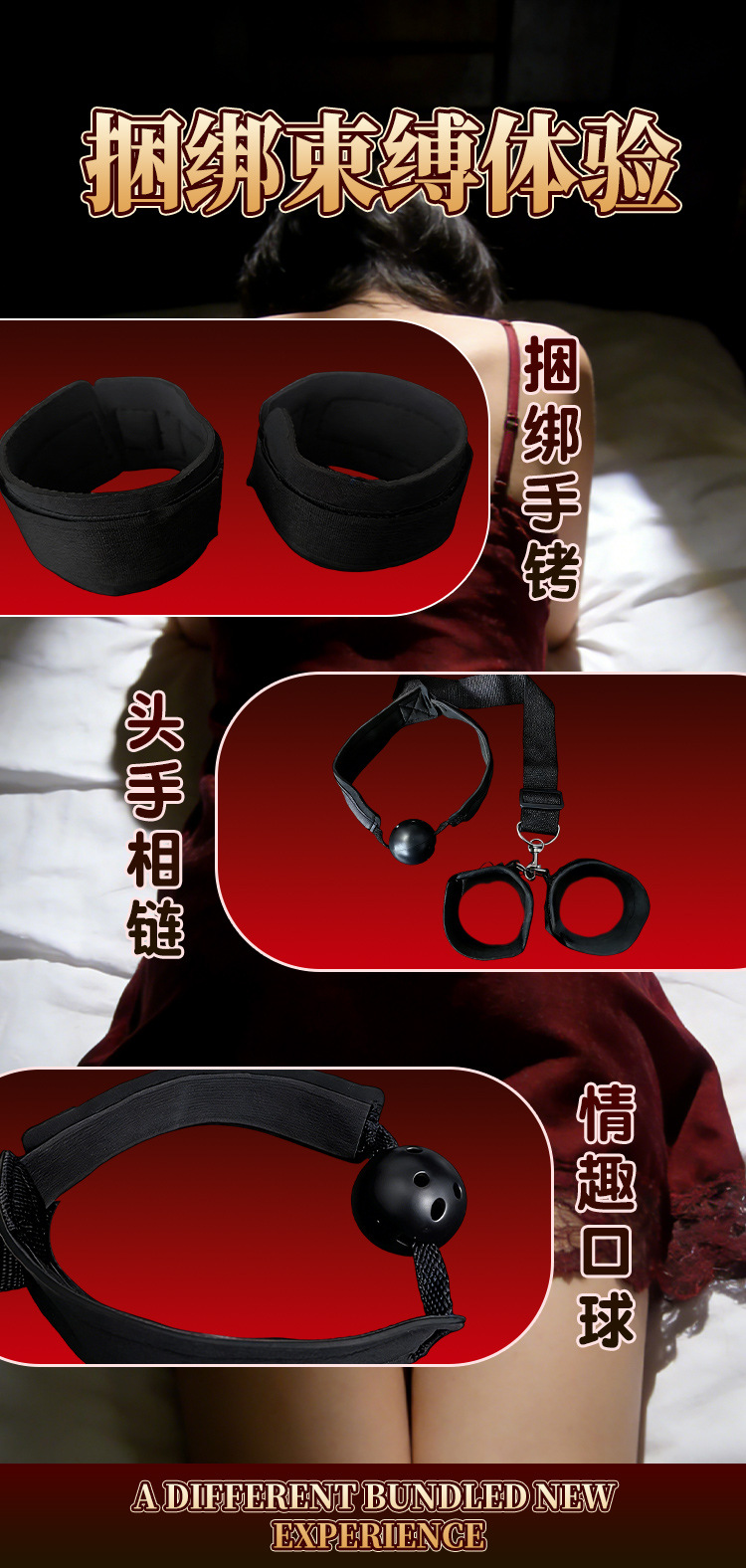 Erotic Back-Handcuffs in Black Polyester for Couples Bondage Restraint Play — detail image 2