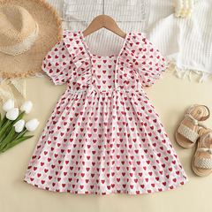 Children's Floral Dress Girls Summer New Princess Dress Korean Style Love Print Casual Dress Wholesale
