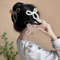 韩版简约感立体线条丝带蝴蝶结大号发抓盘发抓夹鲨鱼夹发饰批发