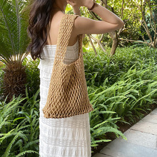 新款纯色手工编织包韩系ins镂空网兜大容量单肩包时尚百搭腋下包