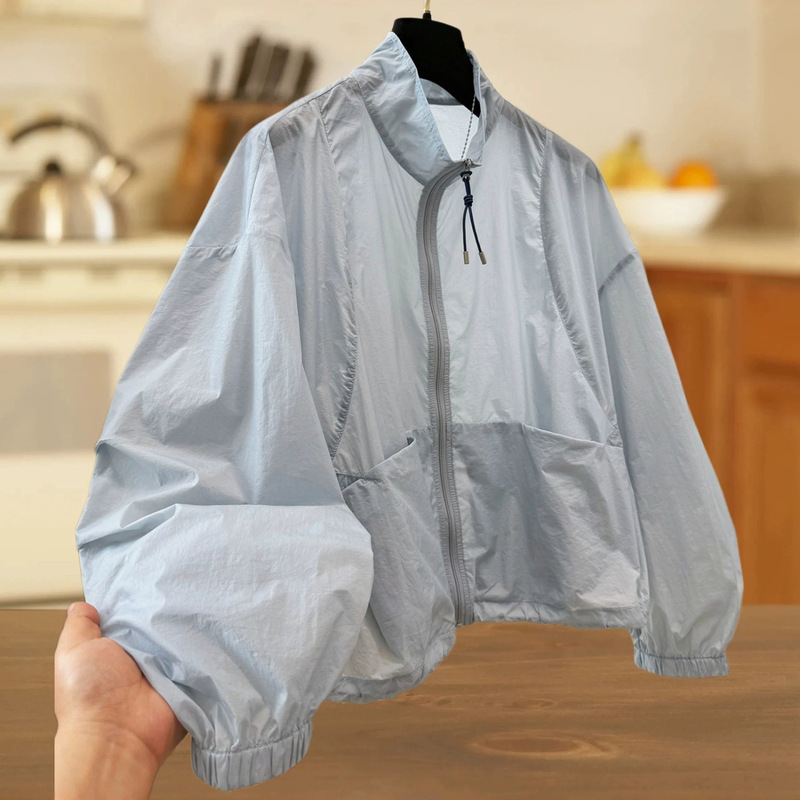 Lightweight Stand-Collar Sun Protection Jacket for Women! Simple and Versatile Spring/Summer Slim-Fit Side Drawstring Windbreaker Casual Jacket