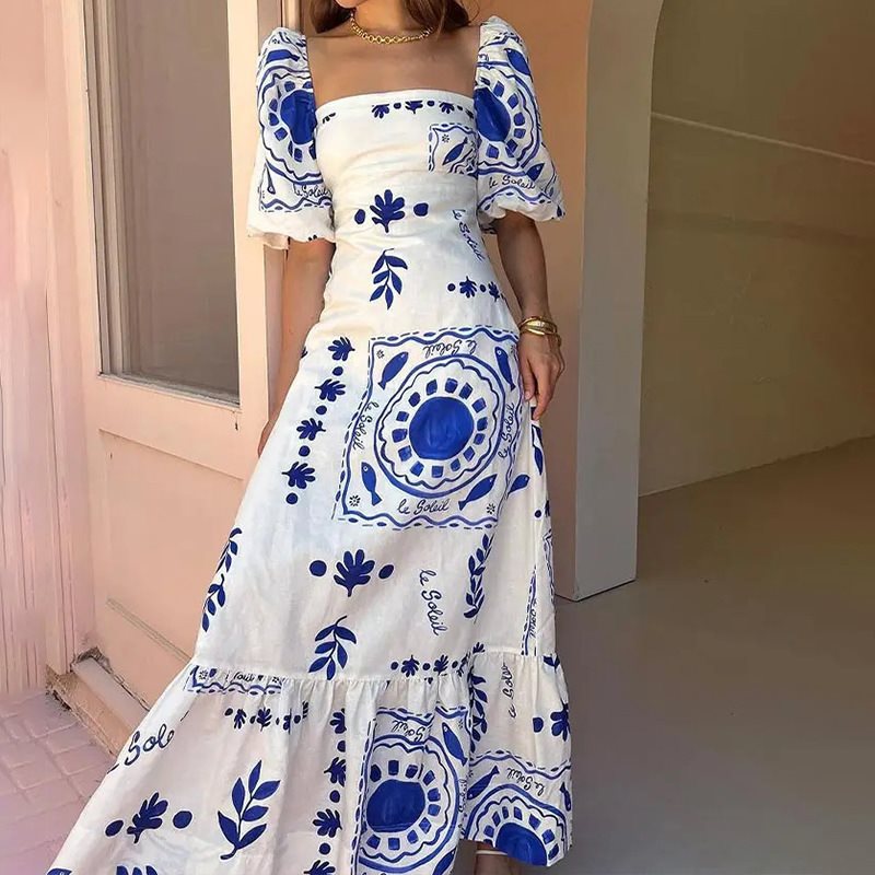 Women's Off-shoulder Printed Bodysuit With Flared Sleeves Slim Fit_voghion.com