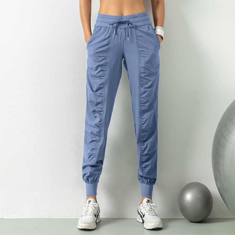 Pantalones de chándal sueltos transpirables, pantalones de fitness de yoga de entrenamiento para correr delgado para mujer, pantalones casuales de bolsillo de nueve puntos