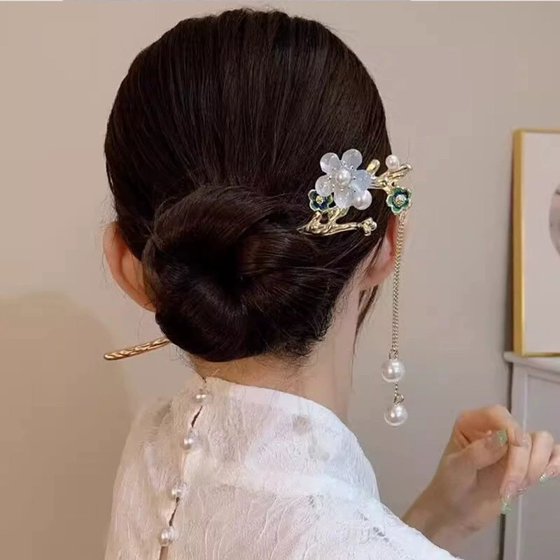 Китайская шпилька для причёски Hanfu, цветочная с кисточкой, качественный металлический сплав, 18 см