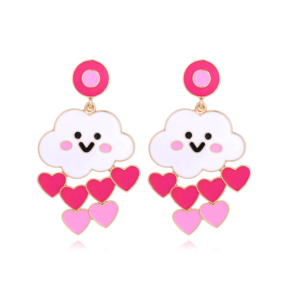 1 Pair Casual Sweet Clouds Heart Shape Emoji Face Enamel Zinc Alloy Drop Earrings display picture 2
