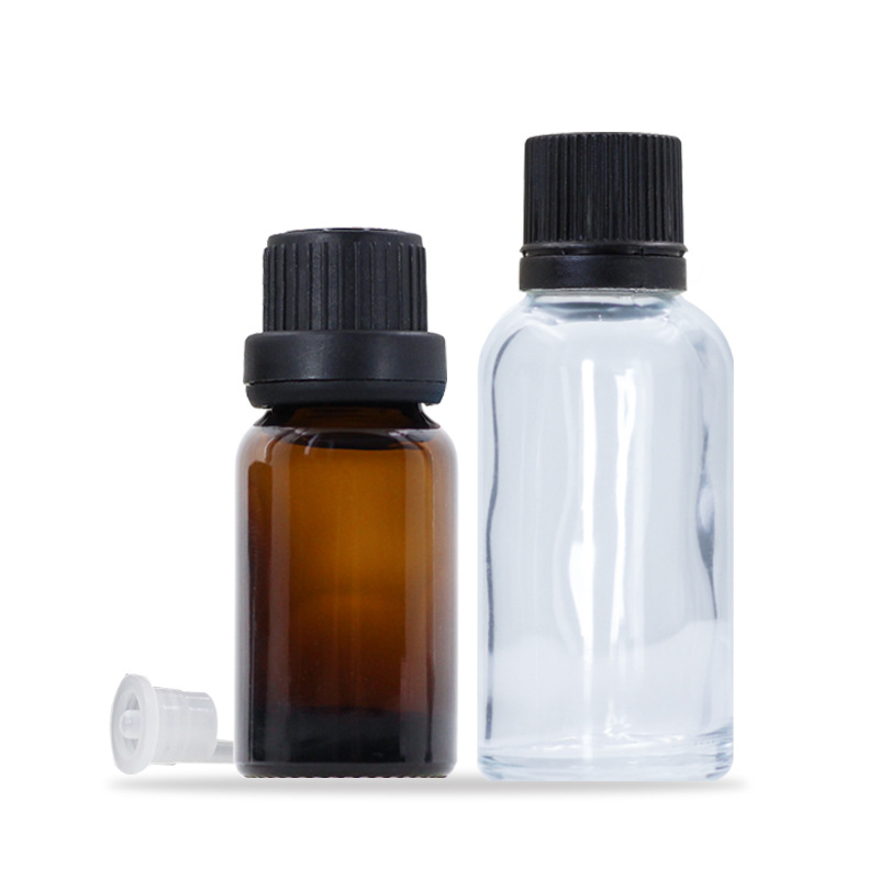 Botella de aceite esencial marrón de 50ml sub-botella 10ml Botella de esencia marrón a prueba de luz cubierta antirrobo botella de mezcla de aceite esencial de vidrio