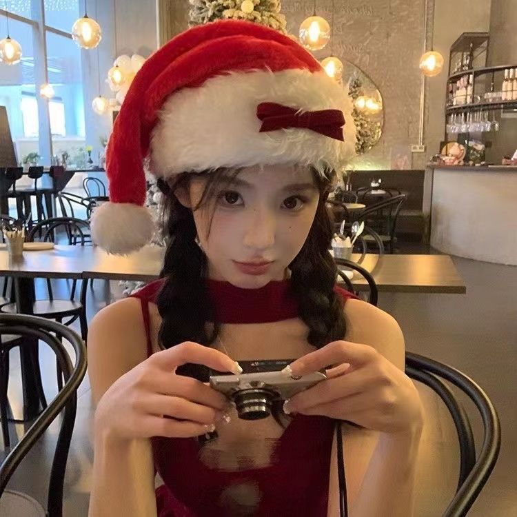 网红可爱蝴蝶结毛绒圣诞帽成人ins拍照cos服装圣诞节头饰耶旦配饰