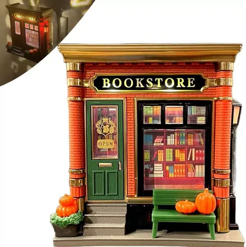 跨境新品Micro Night Light Bookstore微型夜灯书店氛围摆件小屋|undefined