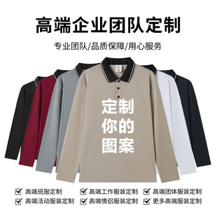 Cross-border men's collared polo shirt, 100% polyester fiber, wrinkle-resistant, non-iron, embroidered, long-sleeved, custom-made polo shirt