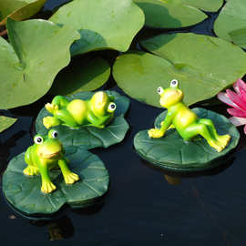 仿真青蛙鱼缸装饰摆件入户花园池塘水面造景浮水动物树脂雕塑荷花