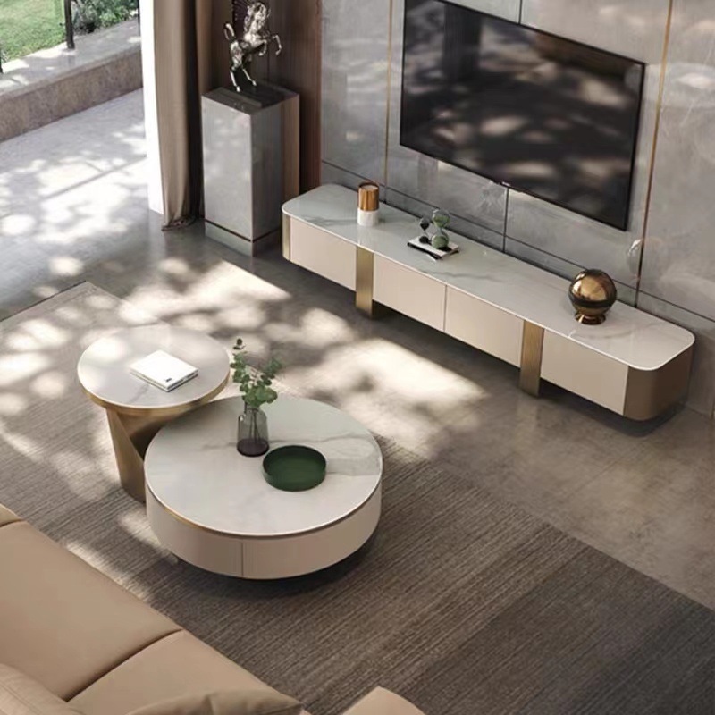 Italiano de lujo moderno simple tabla de mesa de mesa de roca tamaño redondo combinación con cajón diseñador creativo de sala de estar para el hogar