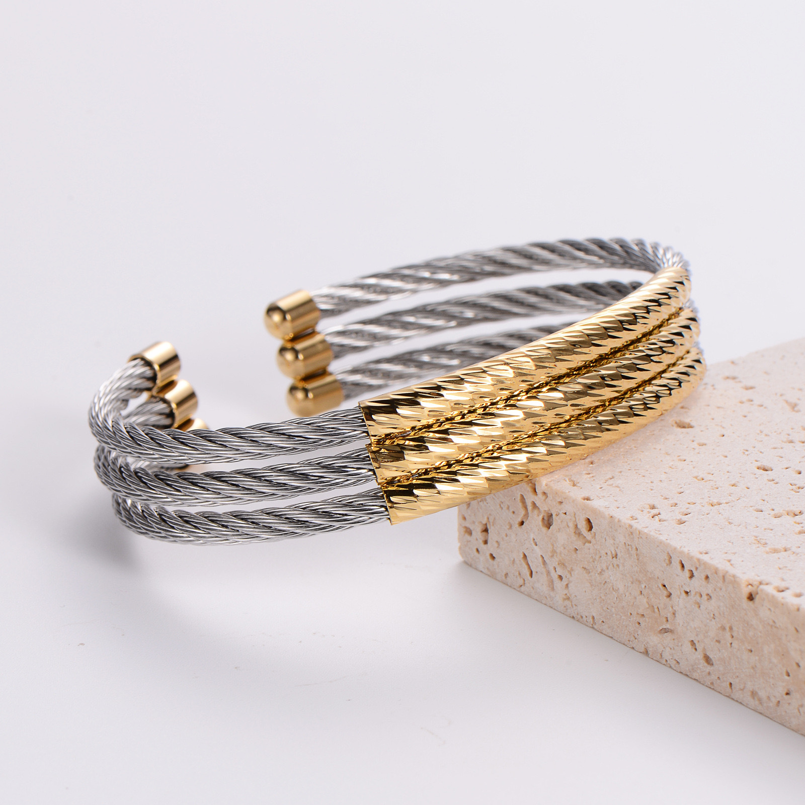 Women's Gender Hip-Hop Retro Color Block Titanium Steel Bangle In Bulk
