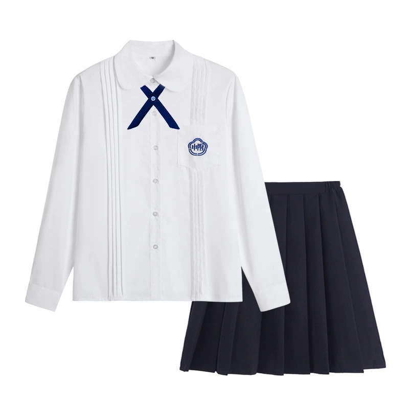 Uniform, shirt, student pleated skirt, set, long-sleeve, brace, with embroidery