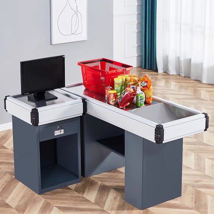 Mostrador de caja de supermercado Mostrador de tienda de conveniencia pequeño y simple Esquina de metal Gabinete de caja registradora de acero inoxidable engrosamiento