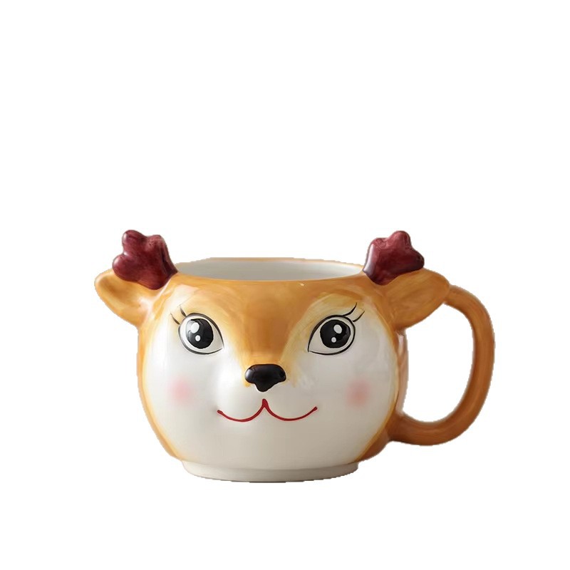 Papá Noel encantador ciervo taza de cerámica de agua taza de marca de taza de jengibre hombre taza de cerámica con mango cubiertos diarios