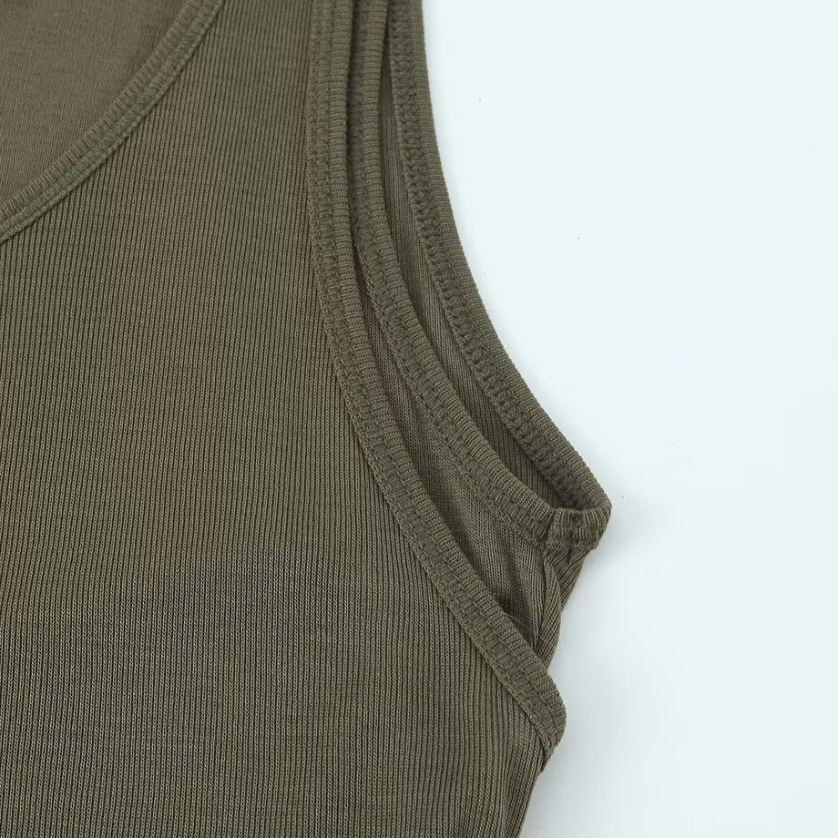 Women's Slim Fit Double-Layer Sleeveless U-Neck Top - Versatile Layering Essential In Black, White, Olive Green_ecoleips.com