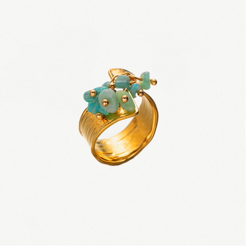 Anillos de piedra natural de acero inoxidable de alta calidad no se desvanecen anillos de acero de titanio joyerías transfronterizas