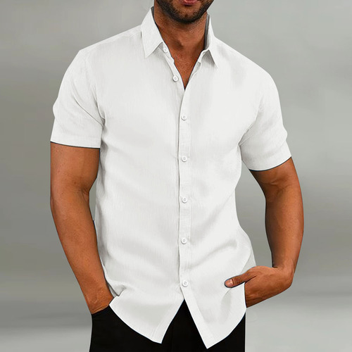 2024 Cross-Border Amazon Wish eBay New Men's Retro Cotton-Linen Casual Loose Short-Sleeve Shirt