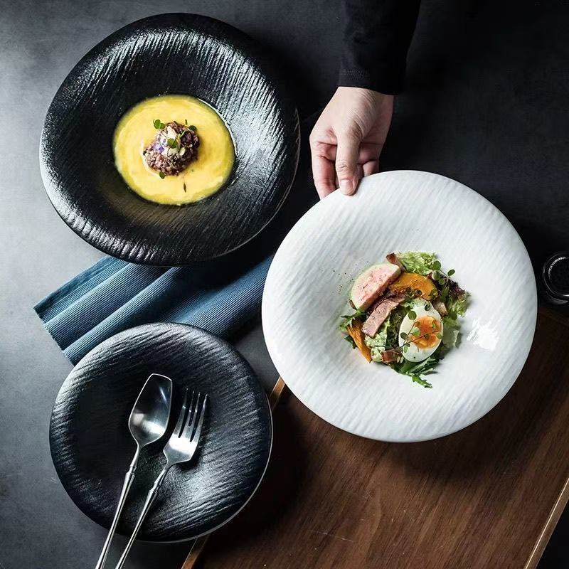 Stone-Patterned Plastic High-Value Steak Plate Western-Style Dinner Plate High-End Western Restaurant Creative Commercial Ceramic Dish Plate for Home Use
