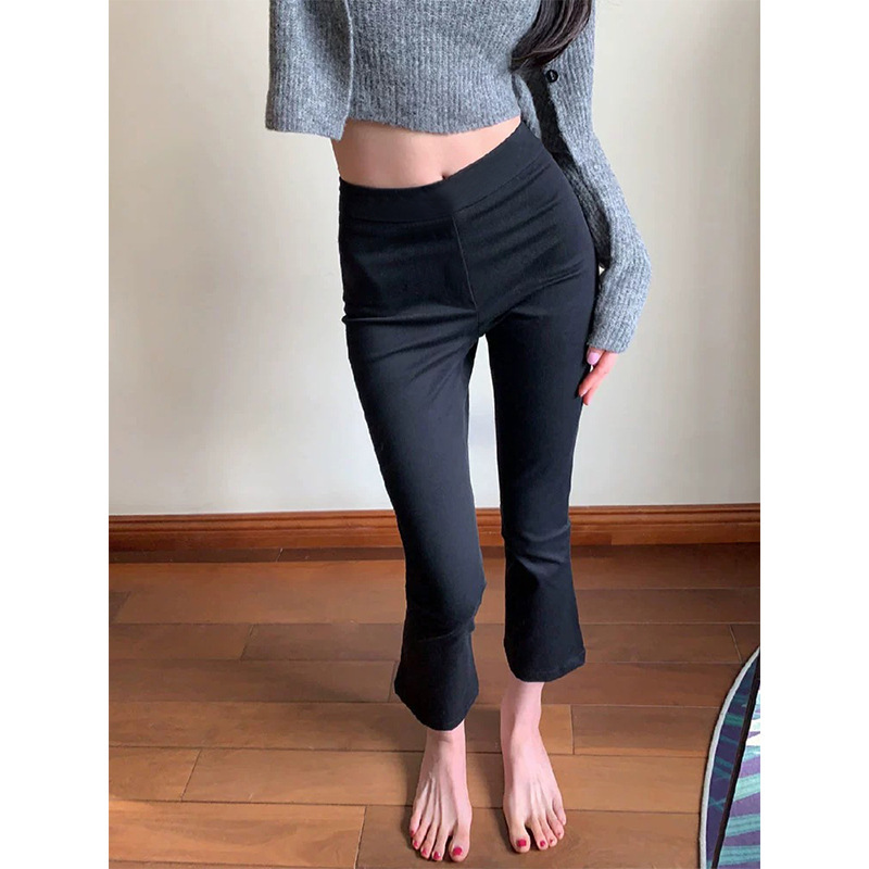 2025 New Spring and Autumn Flared Casual Pants for Women, High-Waisted, Stretchy, Cropped, Petite, Elastic Waist, Straight-Leg, Slight Flare Pants