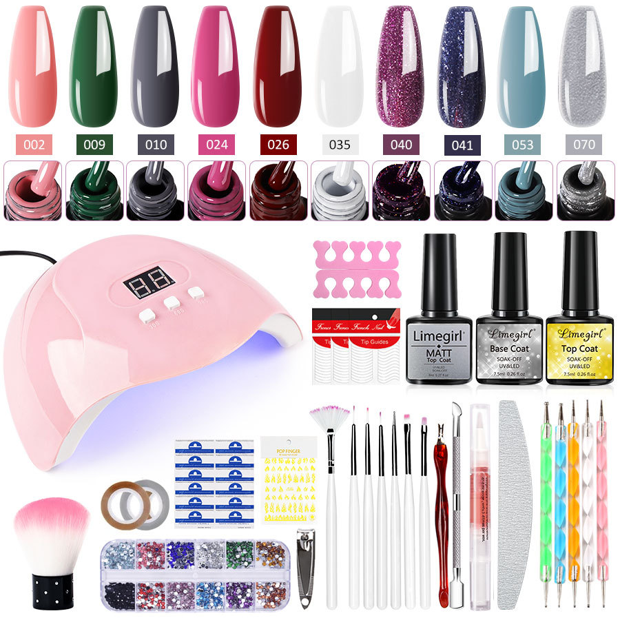 Set de manicura transfronterizo con esmalte de uñas, molde para uñas, pincel, lámpara de manicura, herramienta de pulido y esmeriladora.