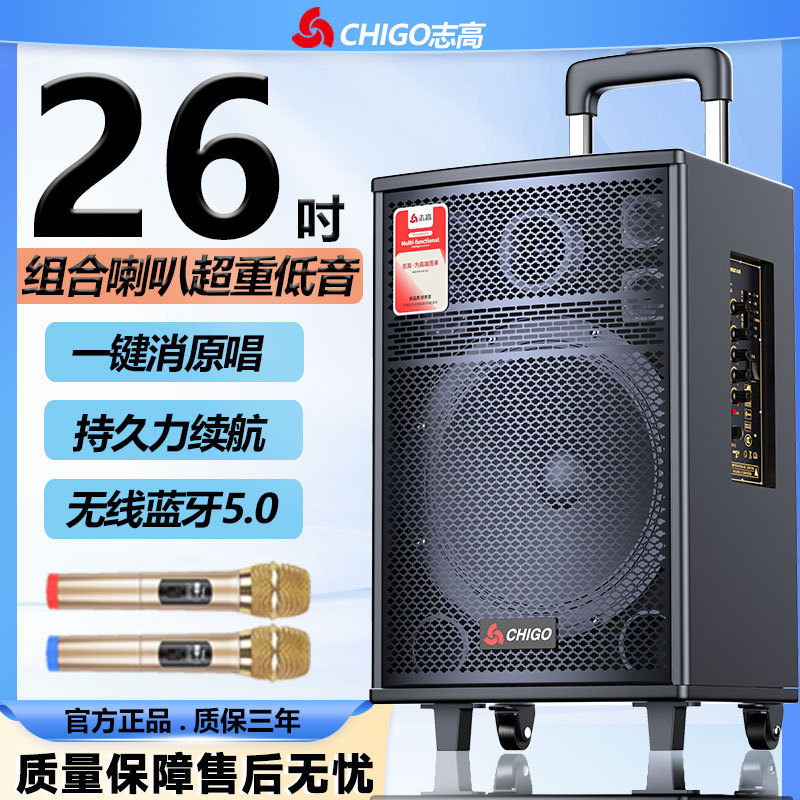 Chigo Square Dance High Volume Wireless Bluetooth Speaker Home Karaoke Multifunctional Outdoor High Power Trolley Speaker