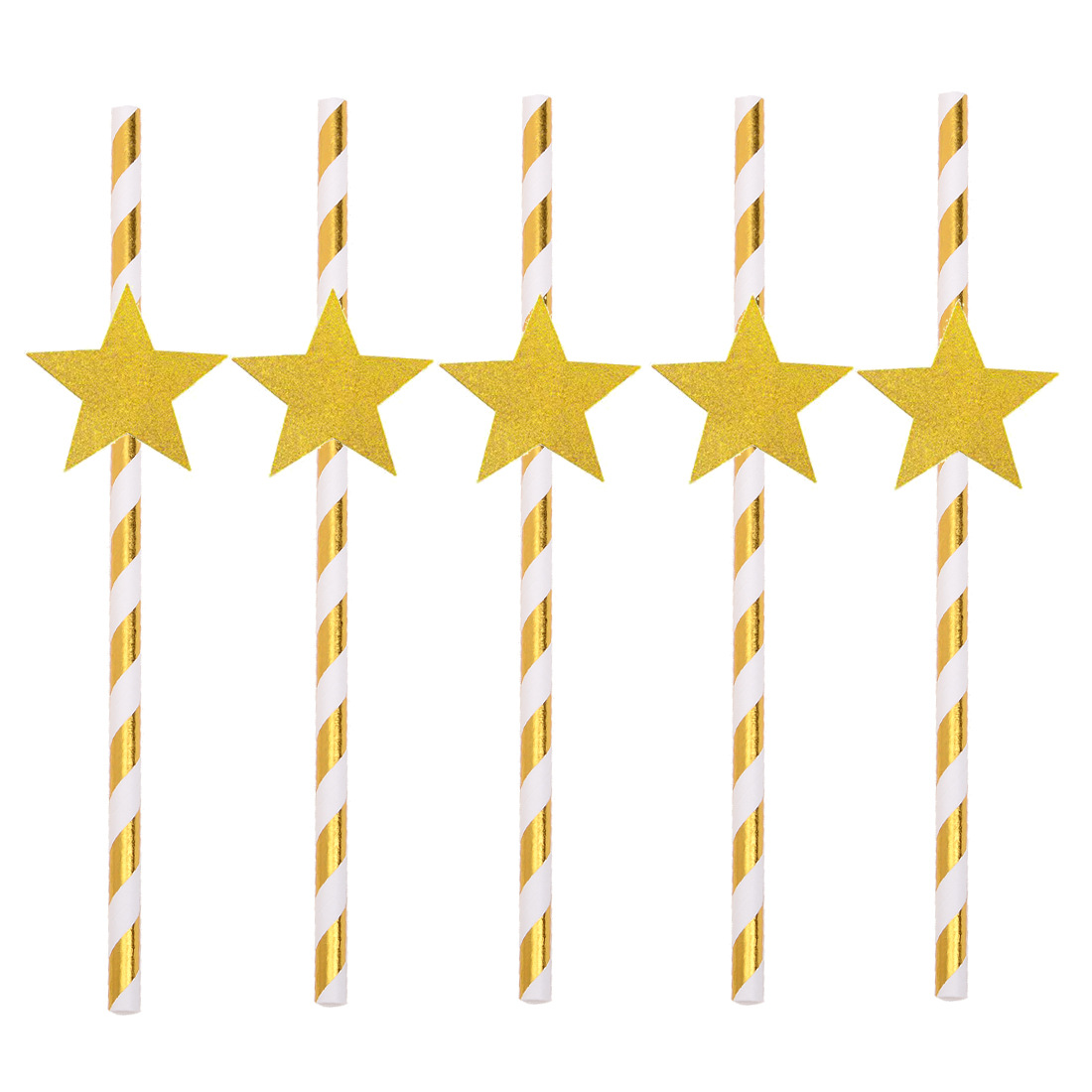 Fábrica en stock paja de papel desechable creativa al por mayor de cinco puntas estrella palo forma paja brillo polvo