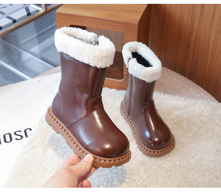 Girls' Children's Martin 2025 Autumn New Fleece-Lined Cotton Shoes Winter Baby Warm Snow Mid-High Boots_voghion.com
