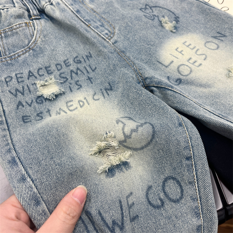 Blugi pentru copii, primăvară și bebeluși la modă pentru toamnă, versiune coreeană, model graffiti cu picior drept pentru băieți._voghion.com