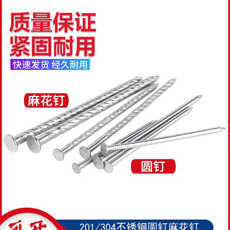 304不锈钢圆钉钢钉元钉木工钉水泥钉加长麻花钉洋钉地板钉子2.0寸