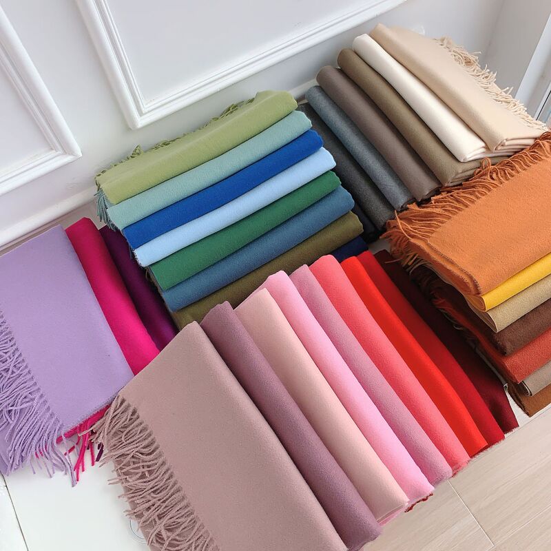 New high-grade cashmere-like tassel solid color scarf for women winter Korean style versatile temperament Chinese red scarf wholesale