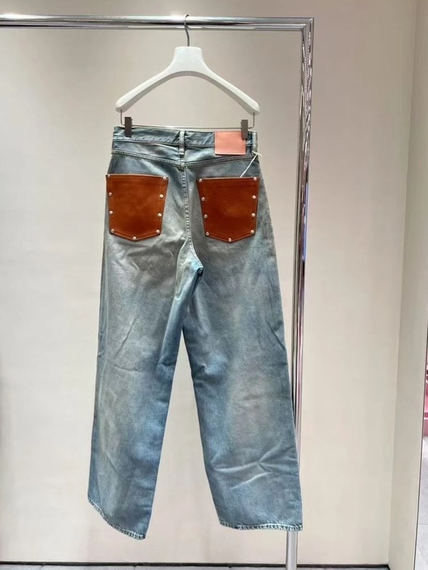 25SSYB オープン/1981 レトロ風 ダメージ加工 泥染め シミ付き パンツ レザーポケット ジーンズ レトロスタイル カジュアル 多用途|undefined