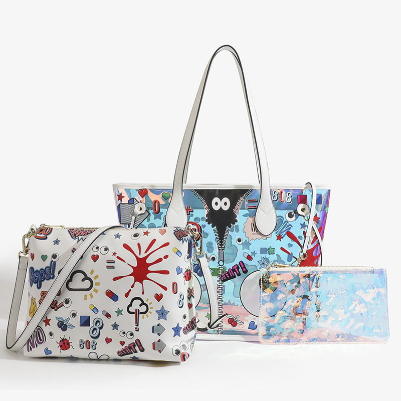 Bolso grande para suegra, conjunto de tres piezas, bolsa transparente de gelatina láser, bolsa de almacenamiento, moda 2023, 2392 #