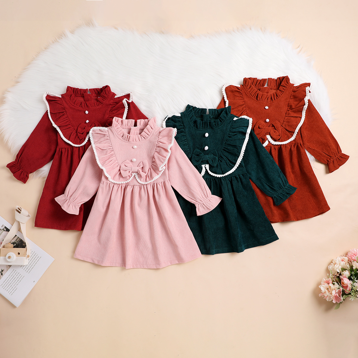 cute corduroy solid color long-sleeve