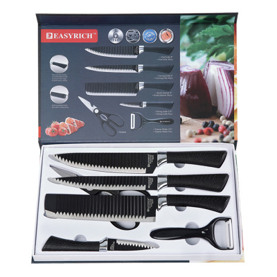 不沾刀礼品刀套装6件套厂家现货批发厨房刀具黑色不锈钢厨师刀|ms