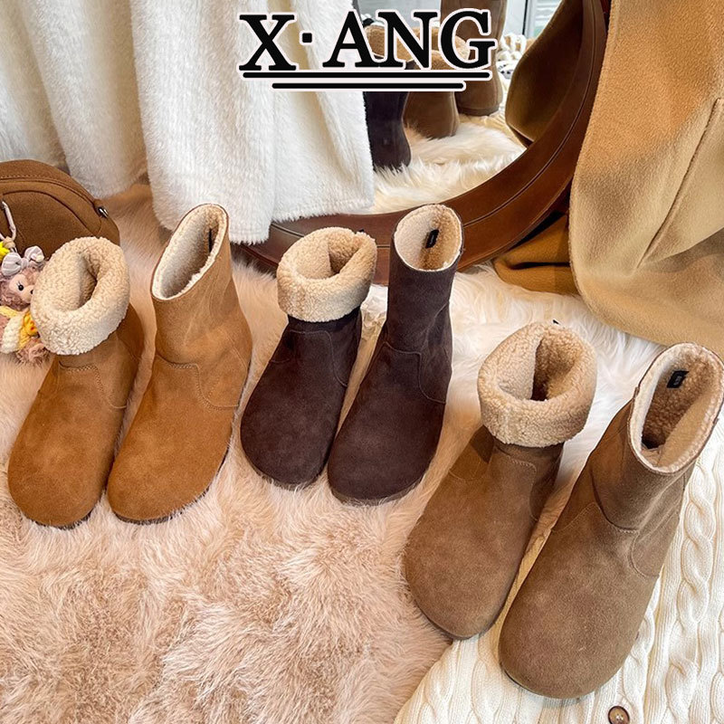 Dos botas de nieve para mujeres botas cortas de invierno nuevas botas de cuero Burken zapatos de algodón caliente para mujeres zapatos de cordero
