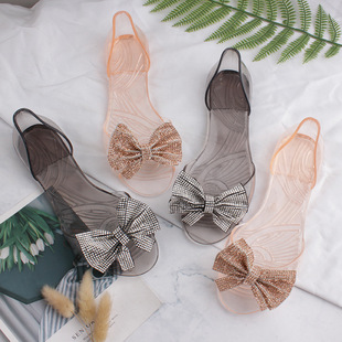 Cross-border Amazon independent station slippers women sell crystal fish mouth shoes bow fashion sandal a generation of hair