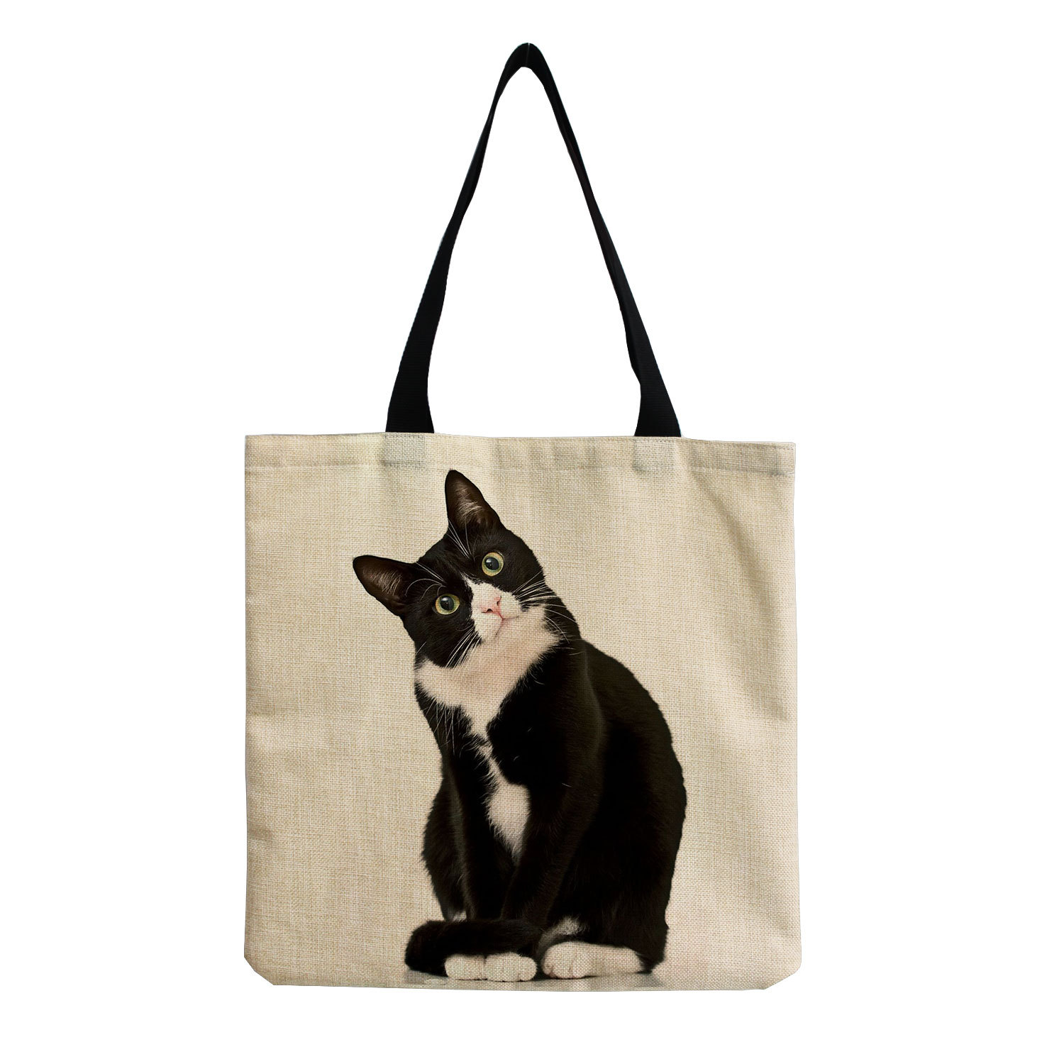 61g Weight Open Closure Type Double Handle Strap Type Tote Bag Bags Type Casual, Daily, Shopping Occasion cotton and linen Material Cat Pattern All Seasons Season Women's Gender Cute Style Square Shape Women's Cotton And Linen Cat Cute Square Open Tote Bag 8