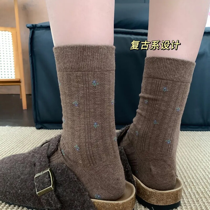 四双装碎花中筒袜子女复古百搭堆堆袜韩系学院风潮流女袜一件代发|undefined