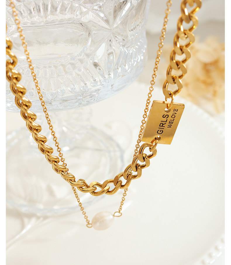 French Style Solid Color Titanium Steel Layered Necklaces Pearl Plating Stainless Steel Necklaces