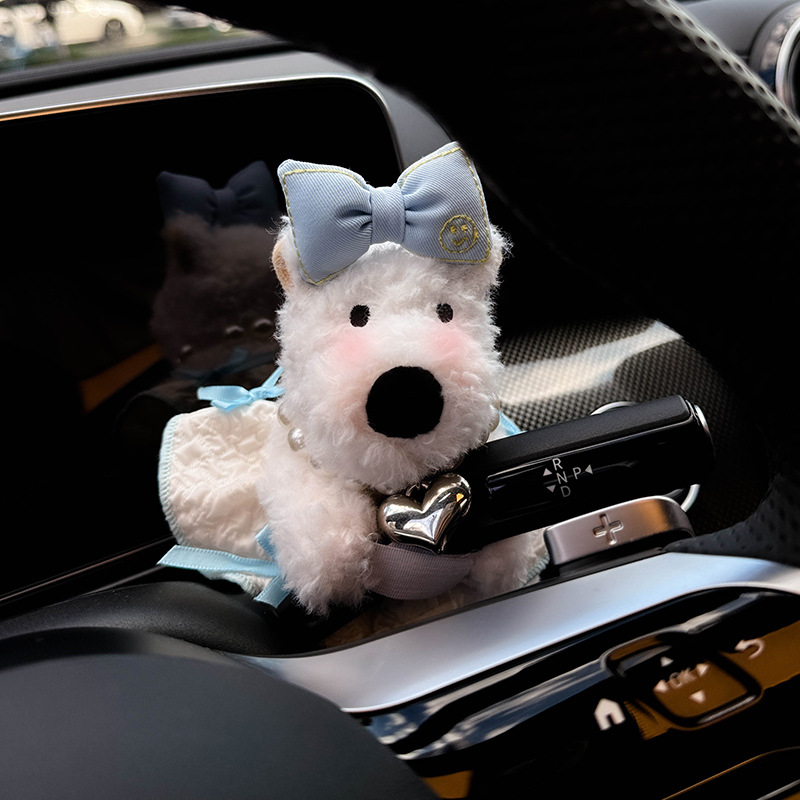 West Highland Car Car Bloque decorativo Luz de giro Muñeca de cachorro Limpiaparabrisas Muñeca Decoración de archivo de muñeca Dibujos animados femeninos